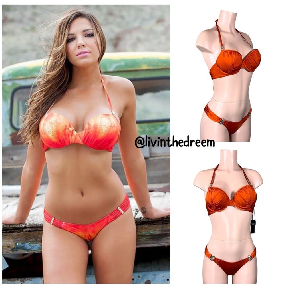 Ombre Orange Halter Push-Up Bikini Set